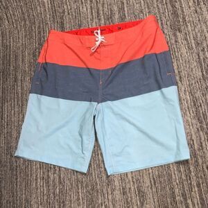 Goodfellow & Co Mens 38 Swim Trunk Shorts Orange Blue Colorblock Drawstring